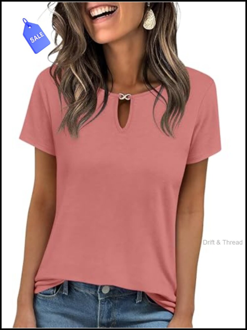 Womens Short Sleeve Keyhole Blouse Casual Summer T-Shirt Top